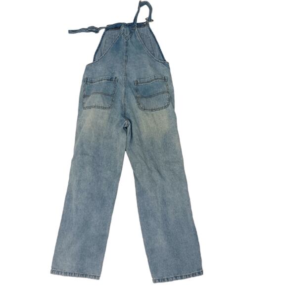 90s Grunge Overalls One Shoulder Women Sz S Lt Blue Distress Holes Shred Fray - Picture 11 of 15